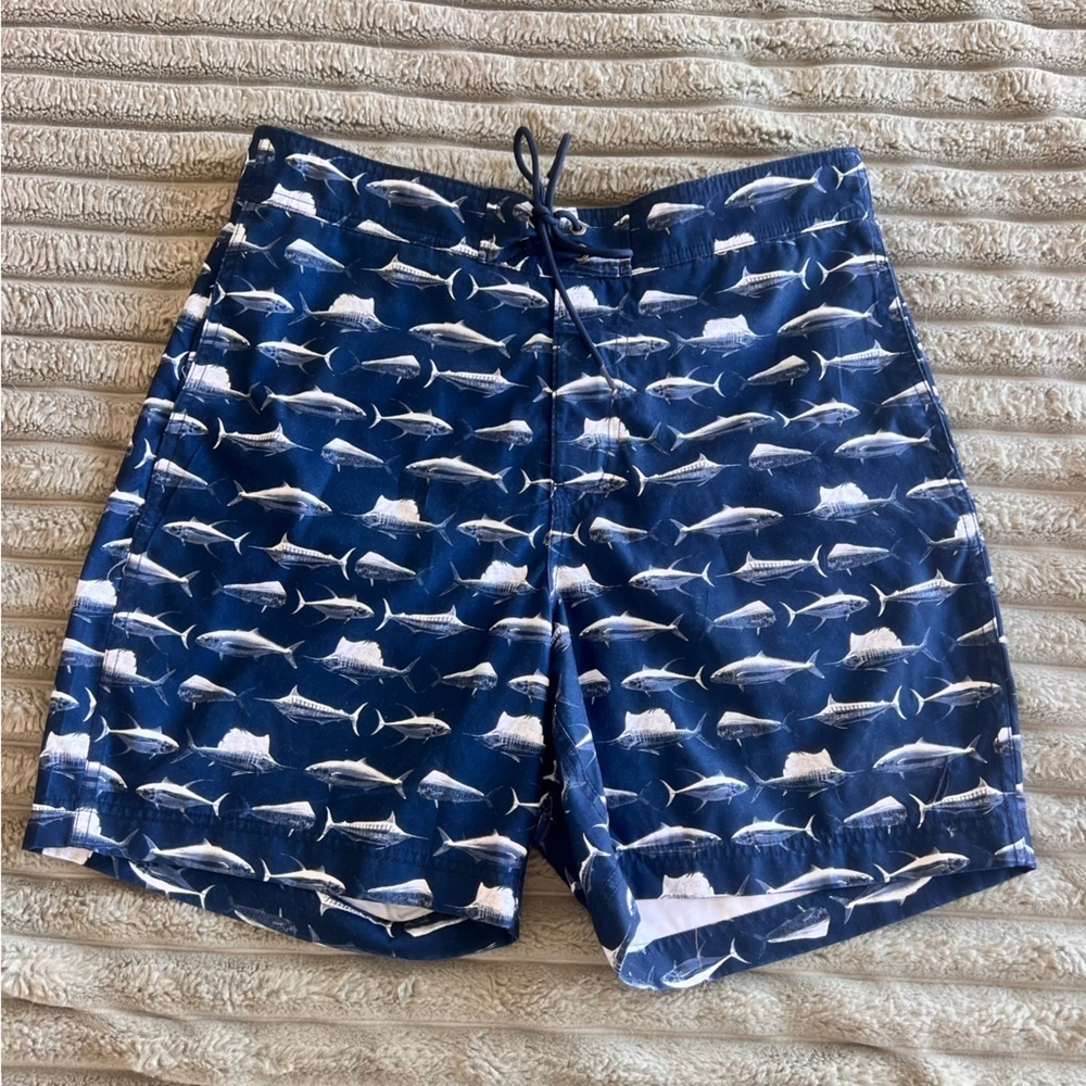 Nautica Men's Swim Shorts/Trunks Navy Blue Fish Detail- Size M